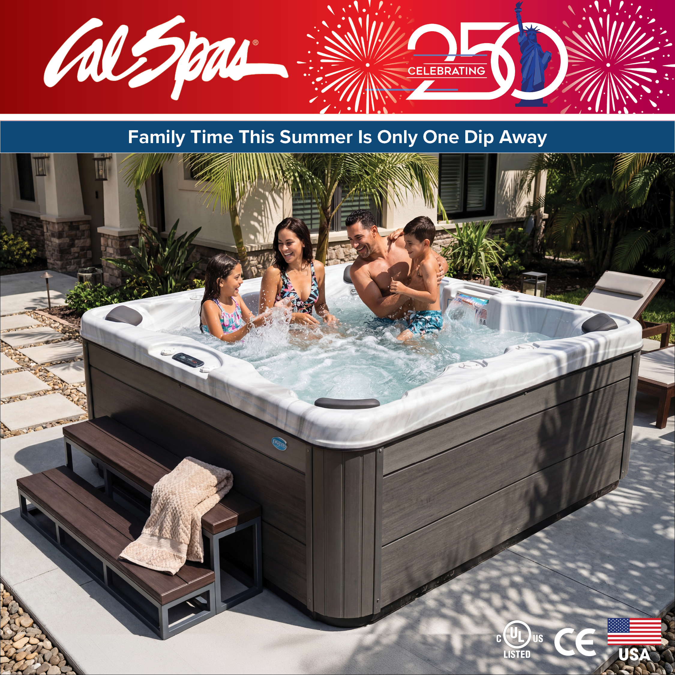 Calspas hot tub being used in a family setting - Arvada